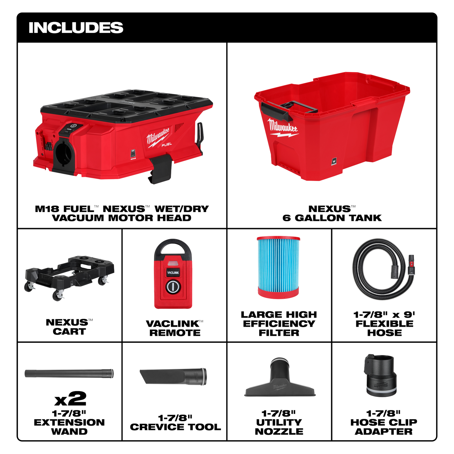 Milwaukee M18 FUEL™ NEXUS™ 6 Gallon Wet/Dry Vacuum w/ PACKOUT™ Compatibility & VACLINK™