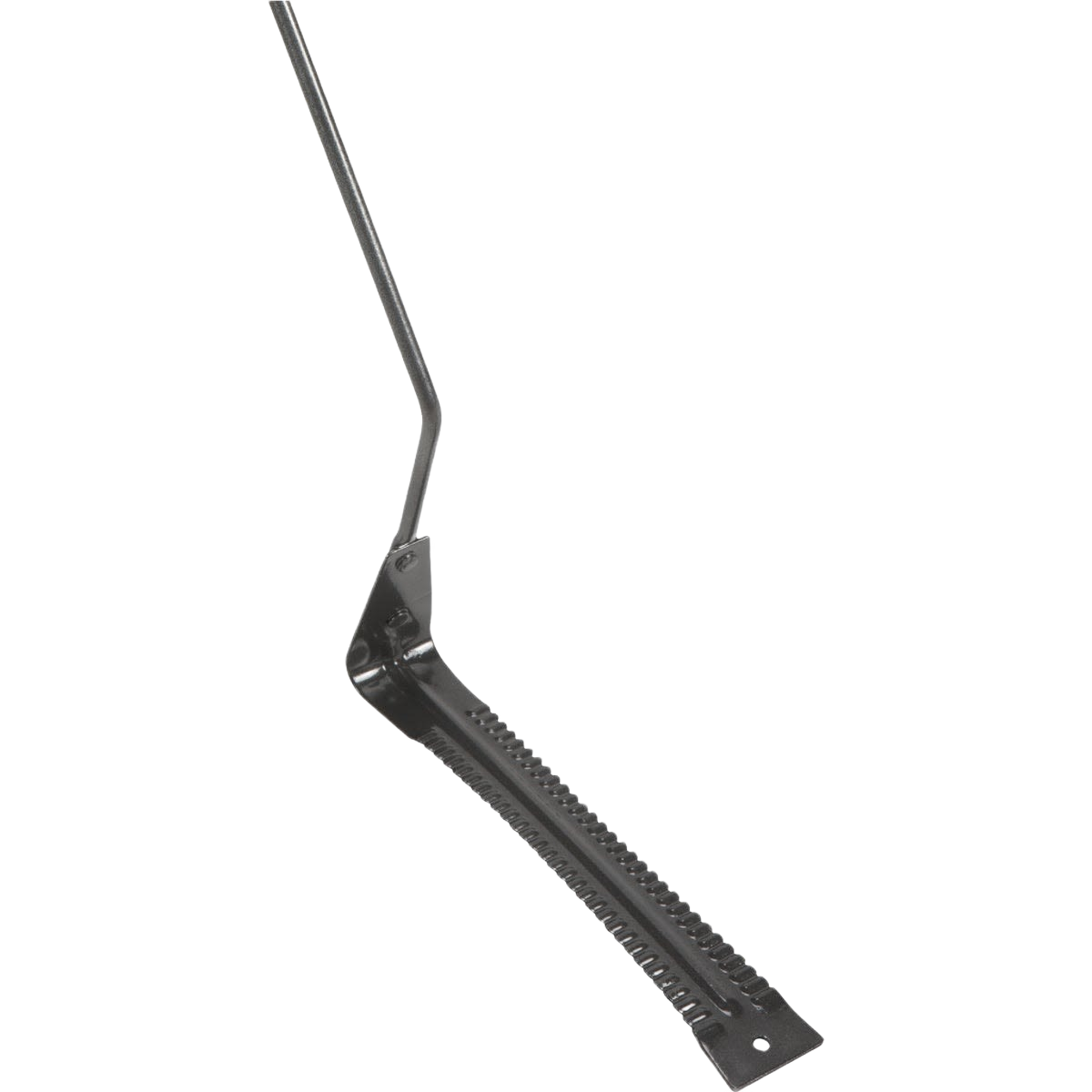 Black serrated steel blade weed and grass cutter with angled handle for garden and outdoor hand tool use