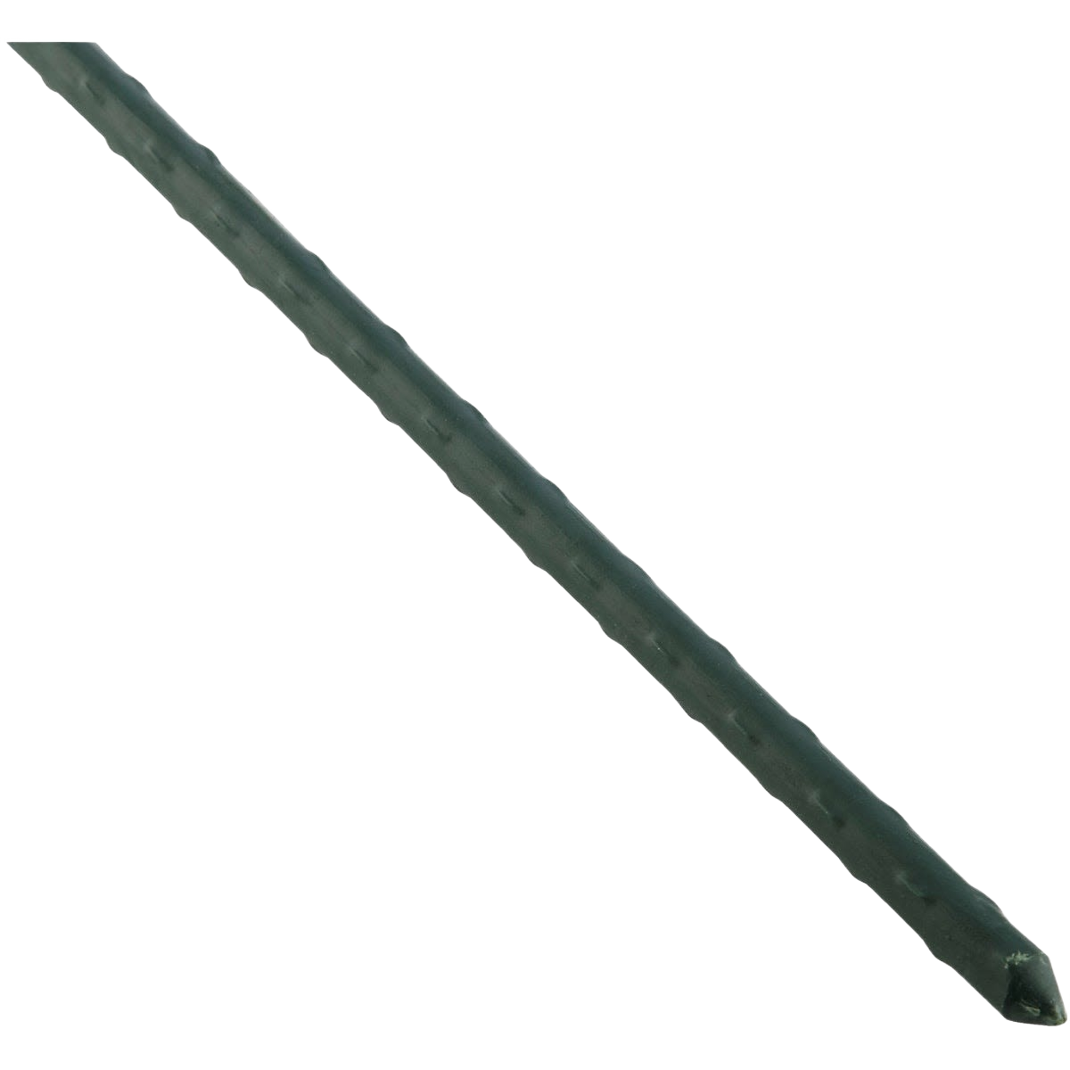 Green steel plant stake with pointed end for garden support and home improvement use, measuring approximately 2 feet long