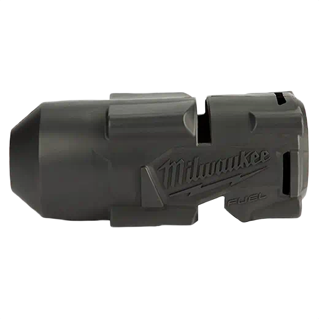 Black Milwaukee tool boot accessory designed to protect and extend the life of impact wrench tools in home improvement tasks