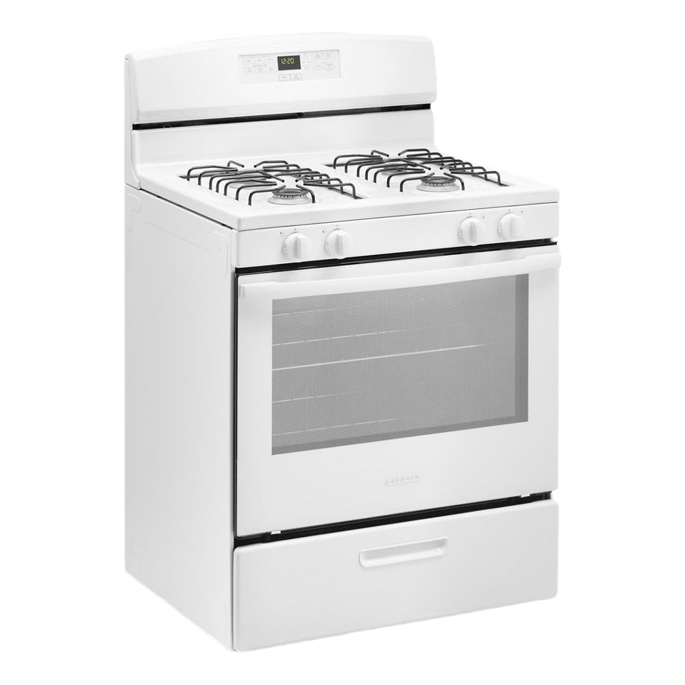 white 30-inch gas range with four burners and digital control panel in ranges and kitchenware collection