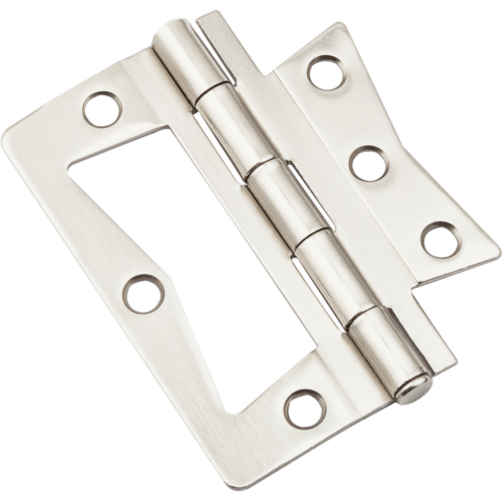 Satin nickel surface-mounted door hinge with multiple screw holes for easy installation in home improvement hardware collections under $50