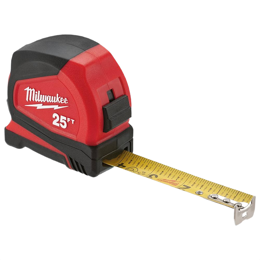 Red and black compact 25-foot tape measure with durable casing for precise measurements in tools and home improvement tasks
