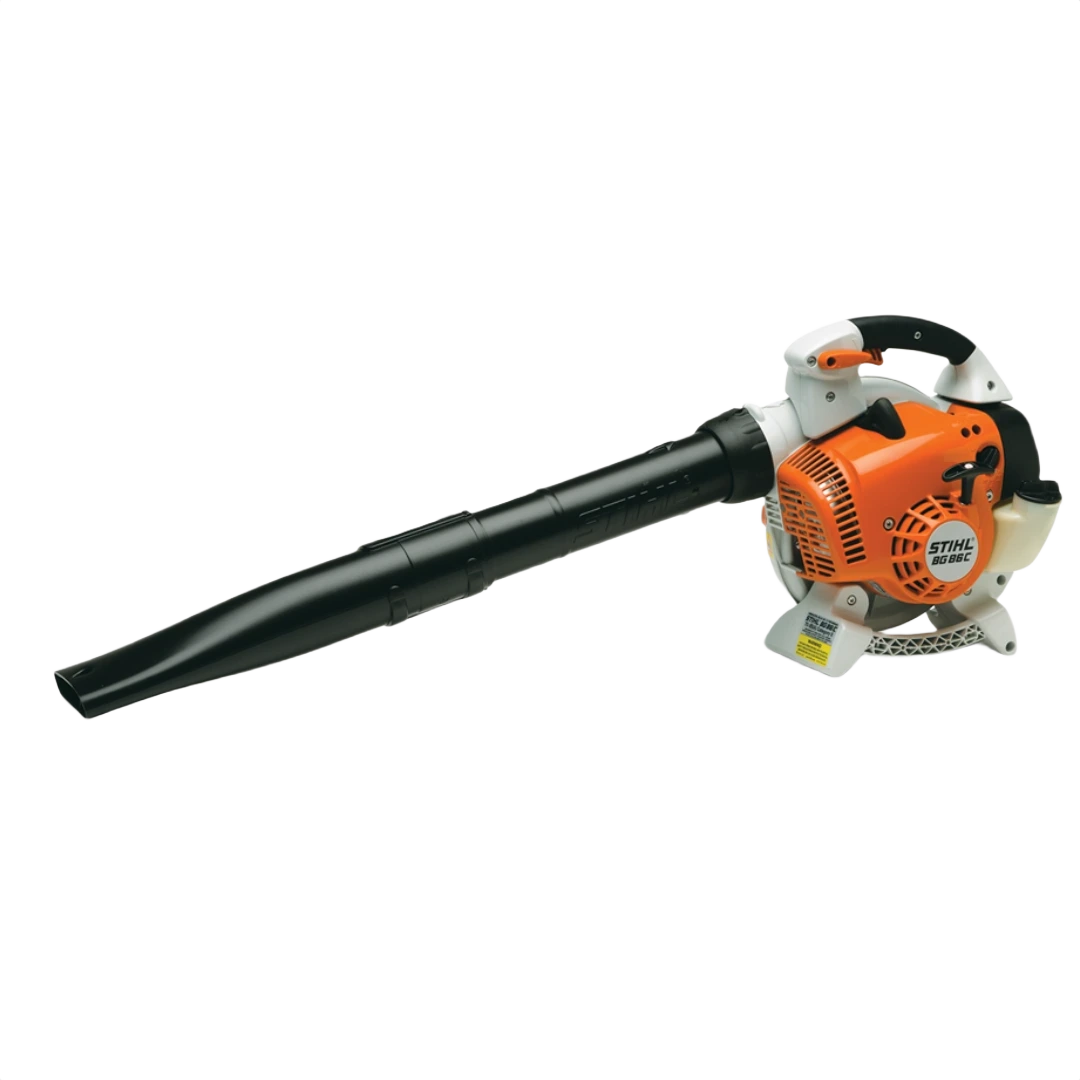 Gas-powered handheld leaf blower with ergonomic white and orange housing for outdoor tools and home improvement tasks