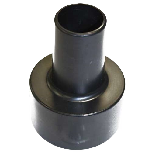 Black plastic vacuum adapter fitting connecting 2-1/2 inch to 1-1/4 inch pipes for home improvement use