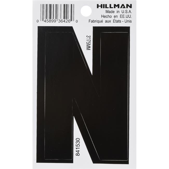 Hillman 3 in. Black Vinyl Die Cut Peel Off Sticker Letter N