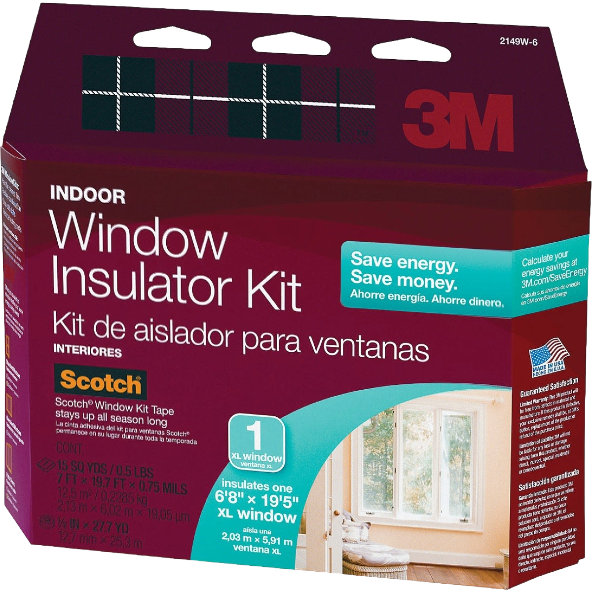 3M indoor oversized window insulation kit packaging in red with energy-saving claims in hardware and home improvement collection