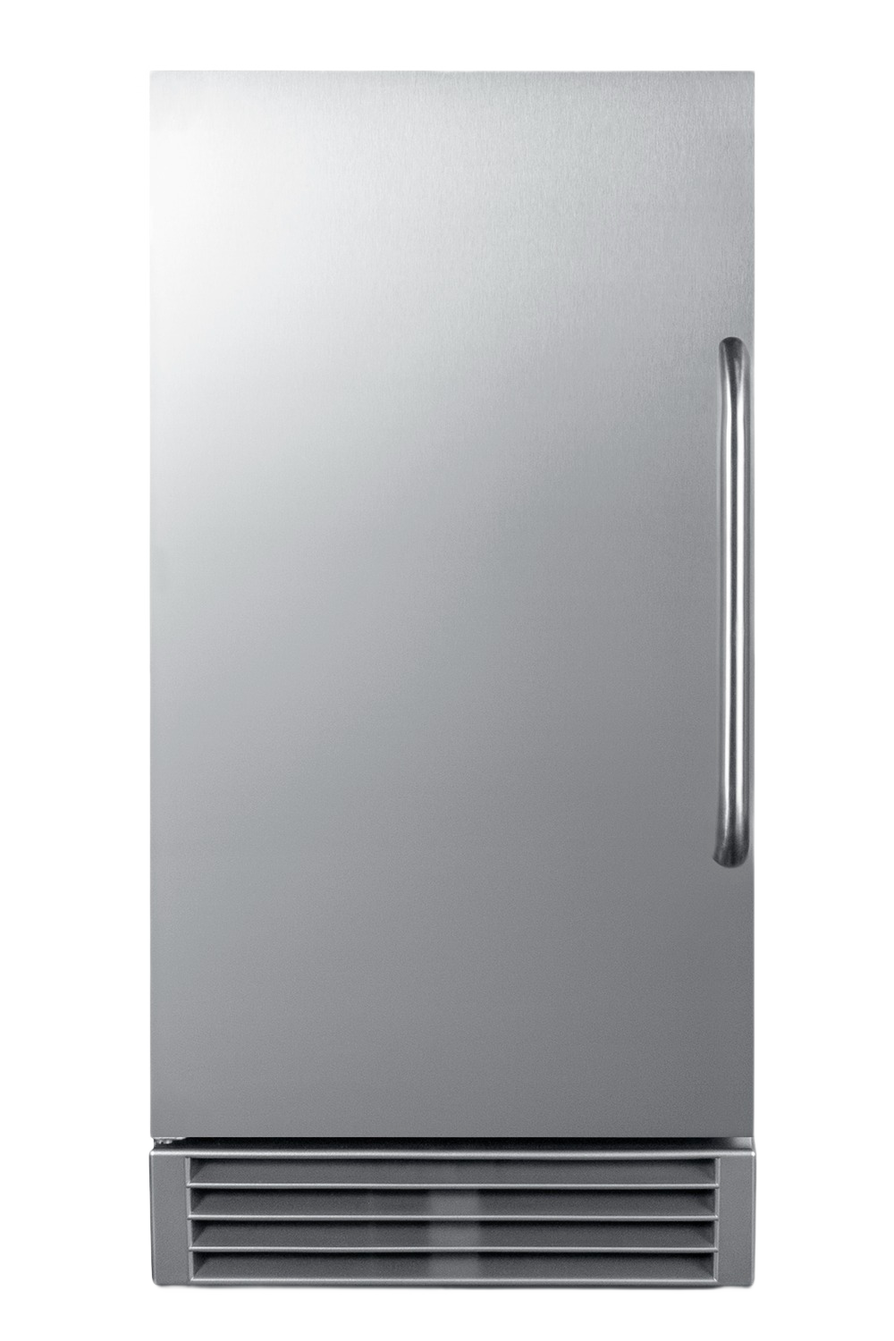 Built-in clear icemaker with stainless steel front, ergonomic handle, and vented base panel, part of Refrigerators, Kitchen & Kitchenware, All Products, Appliances collections.