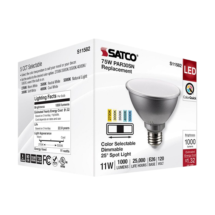 Compact LED spotlight bulb with selectable color temperature and dimmable feature for home lighting and electrical use under $50