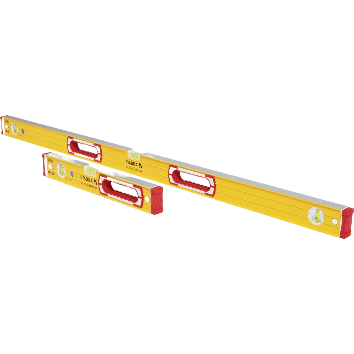 Set of durable yellow aluminum levels with integrated vials for precise measurements in woodworking and home improvement tasks