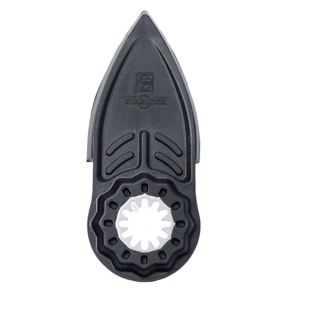 Black finger-shaped oscillating sanding backing pad with Starlock mount for precise sanding in tight spaces