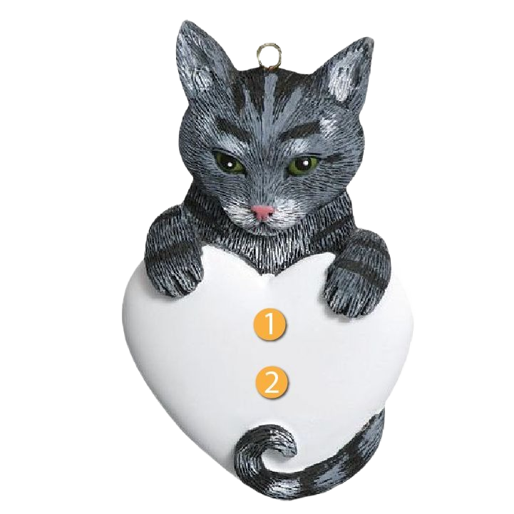 Gray tabby cat holding white heart ornament for Christmas Ornaments & Tree Decorations under $50 collection