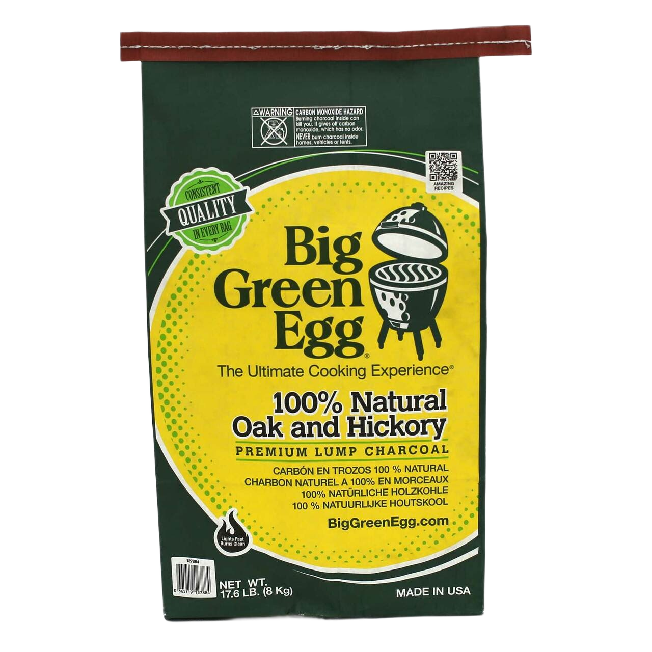 Bag of premium oak and hickory lump charcoal for grilling and outdoor living with natural hardwood from the USA