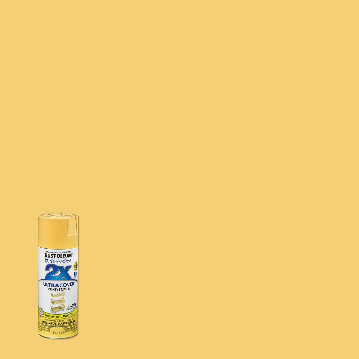 12 oz can of yellow gloss spray paint and primer from Rust Oleum in spray paint and home improvement collection