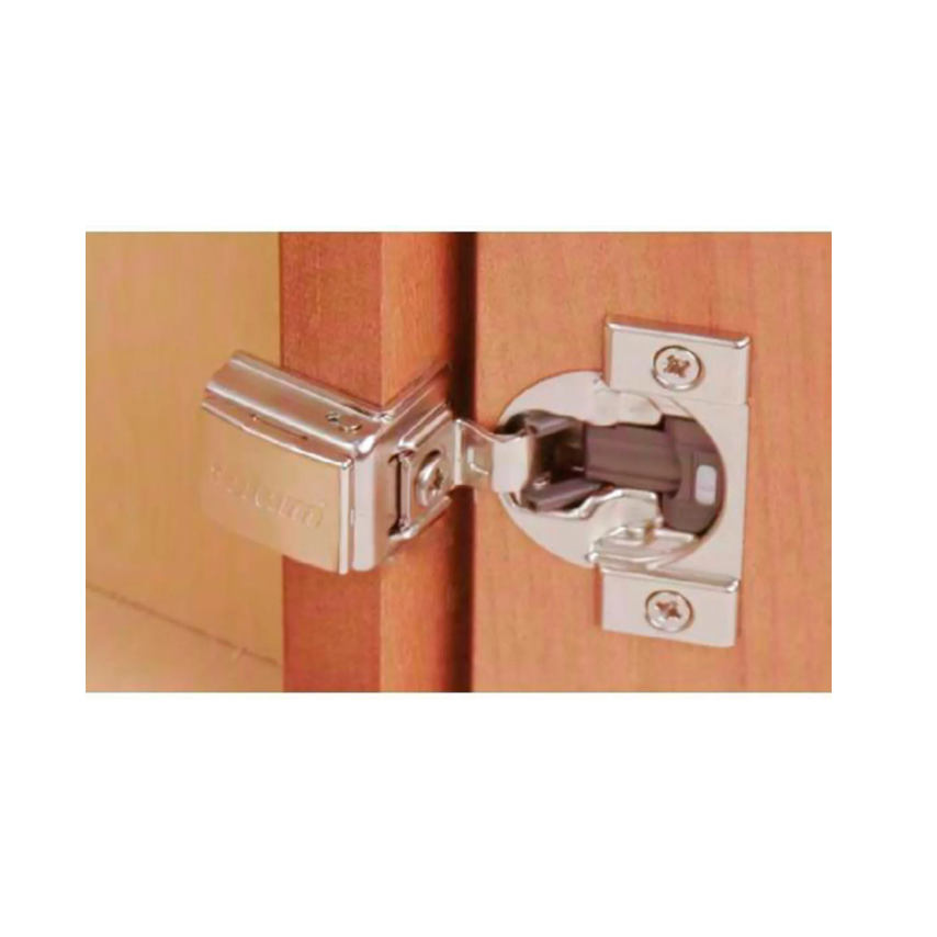 Compact satin nickel cabinet hinge with soft-close mechanism for tools and home improvement projects