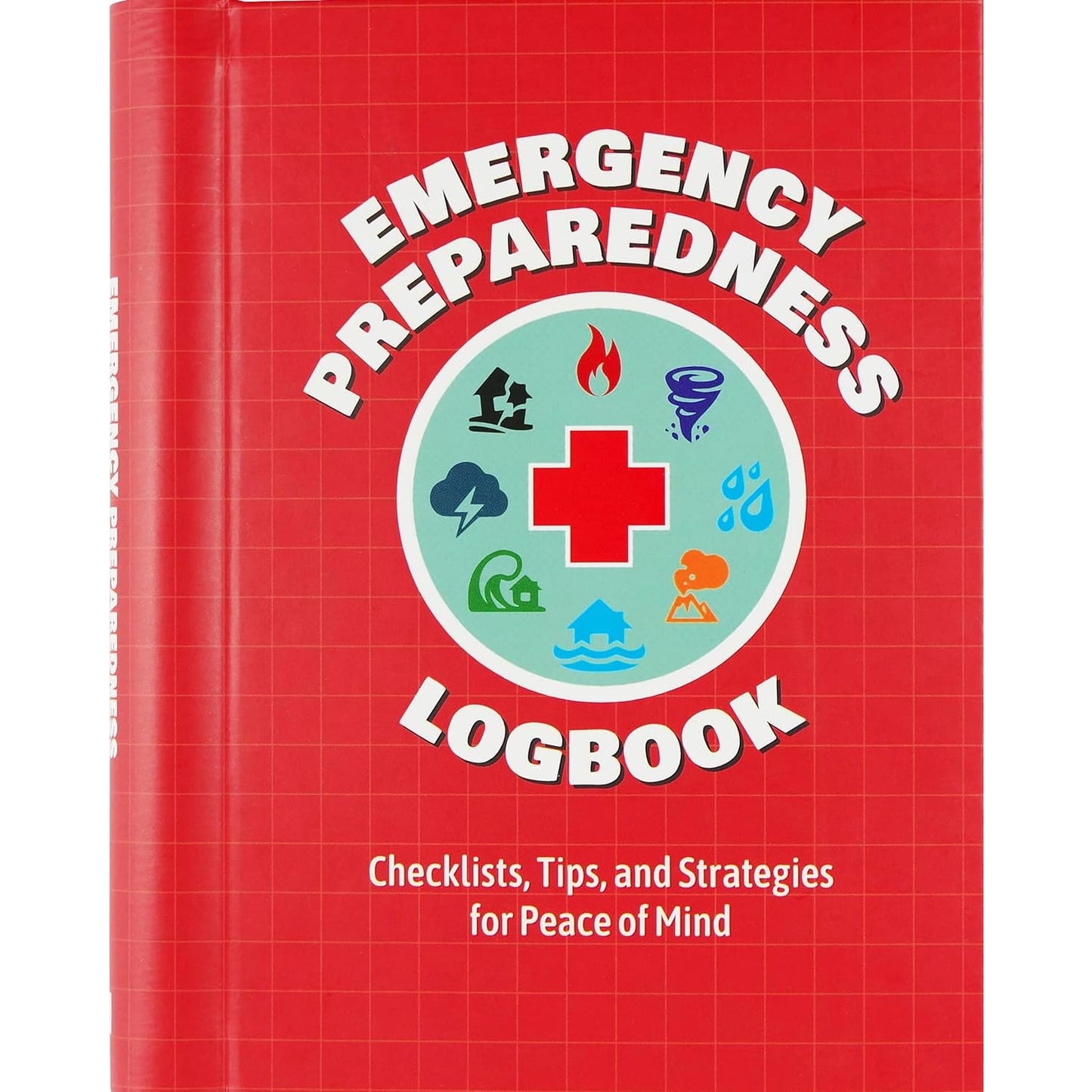 Red emergency logbook featuring disaster icons and preparedness tips for peace of mind from Books and Under $50 collections