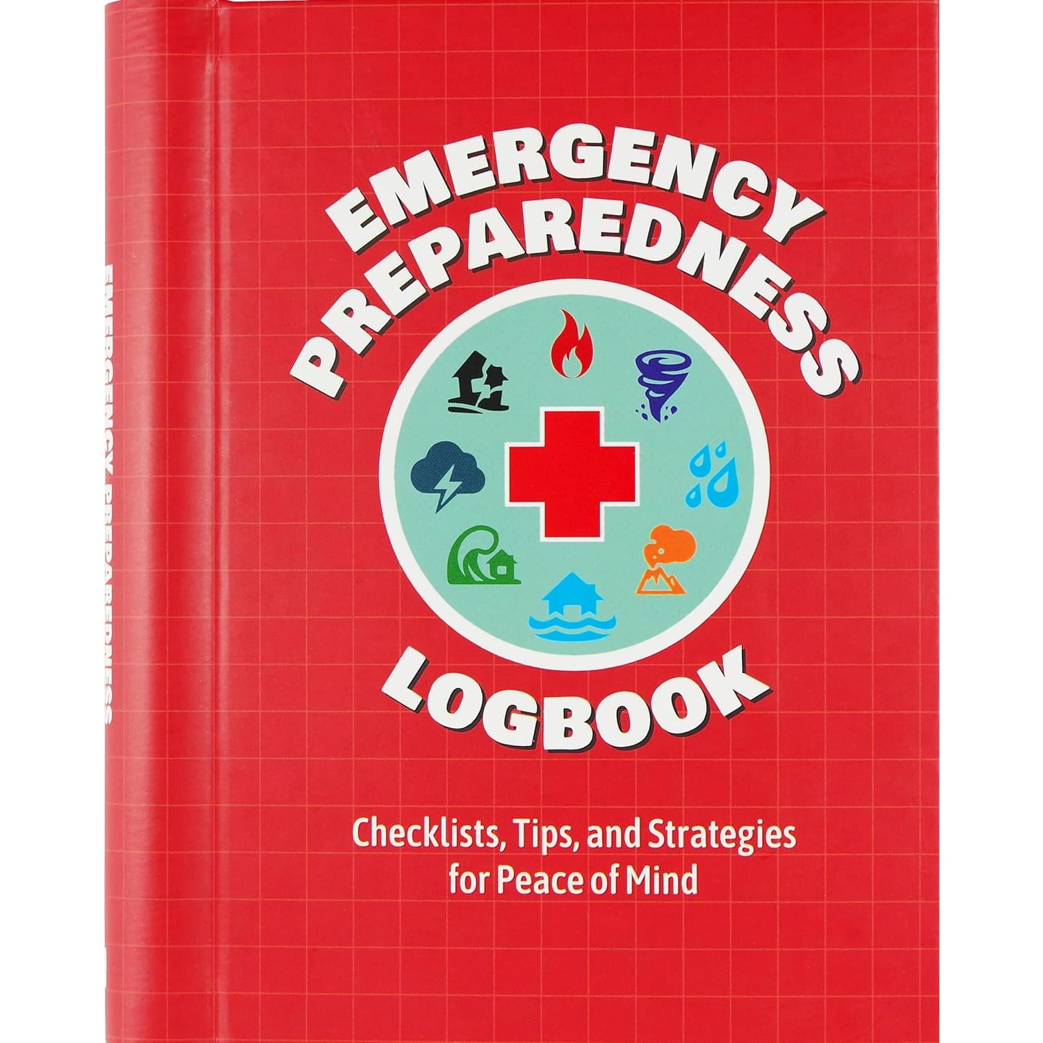 Red emergency logbook featuring disaster icons and preparedness tips for peace of mind from Books and Under $50 collections
