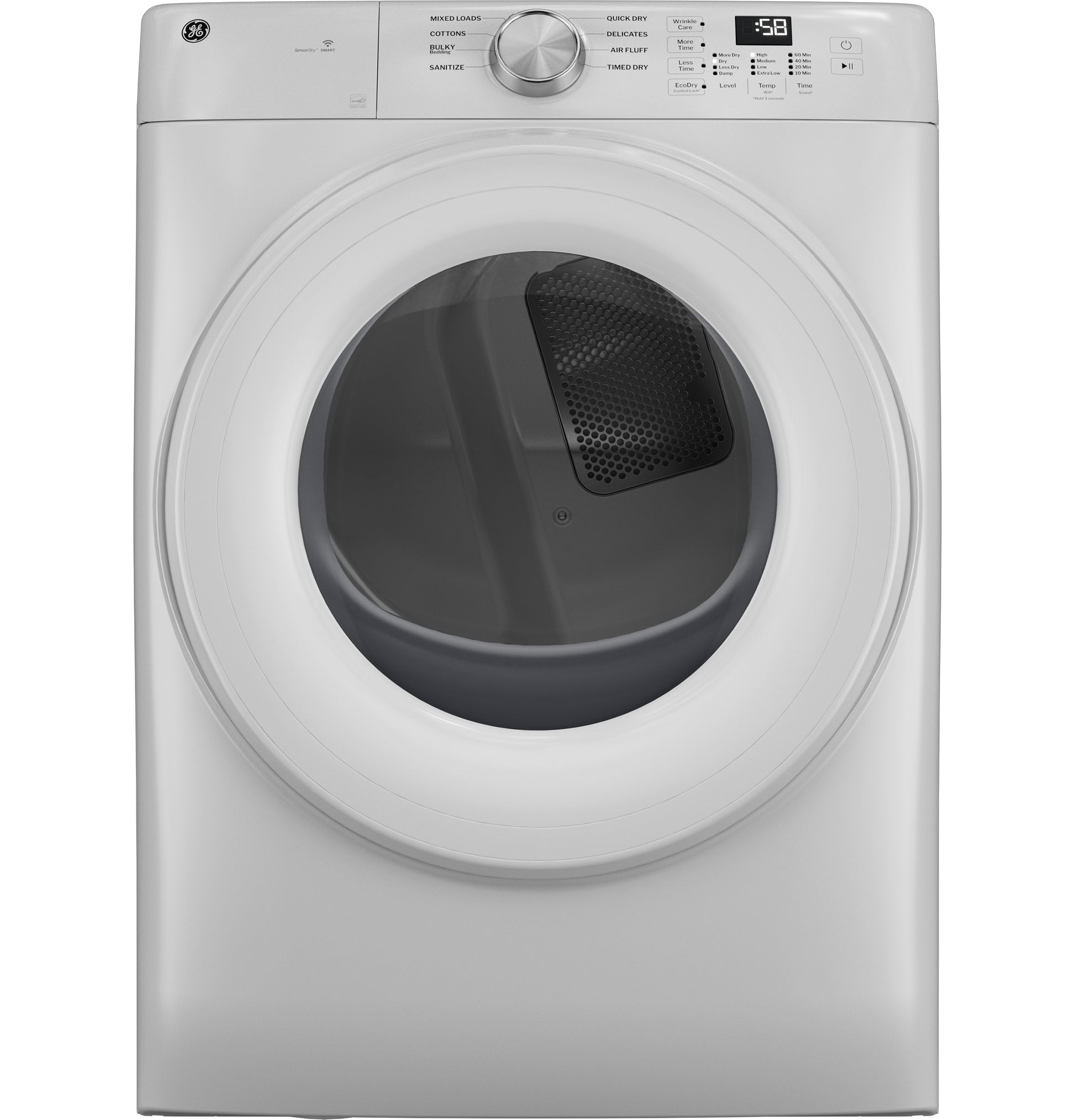 White front load electric dryer with digital display and cycle selector knob from Electric Dryers collection