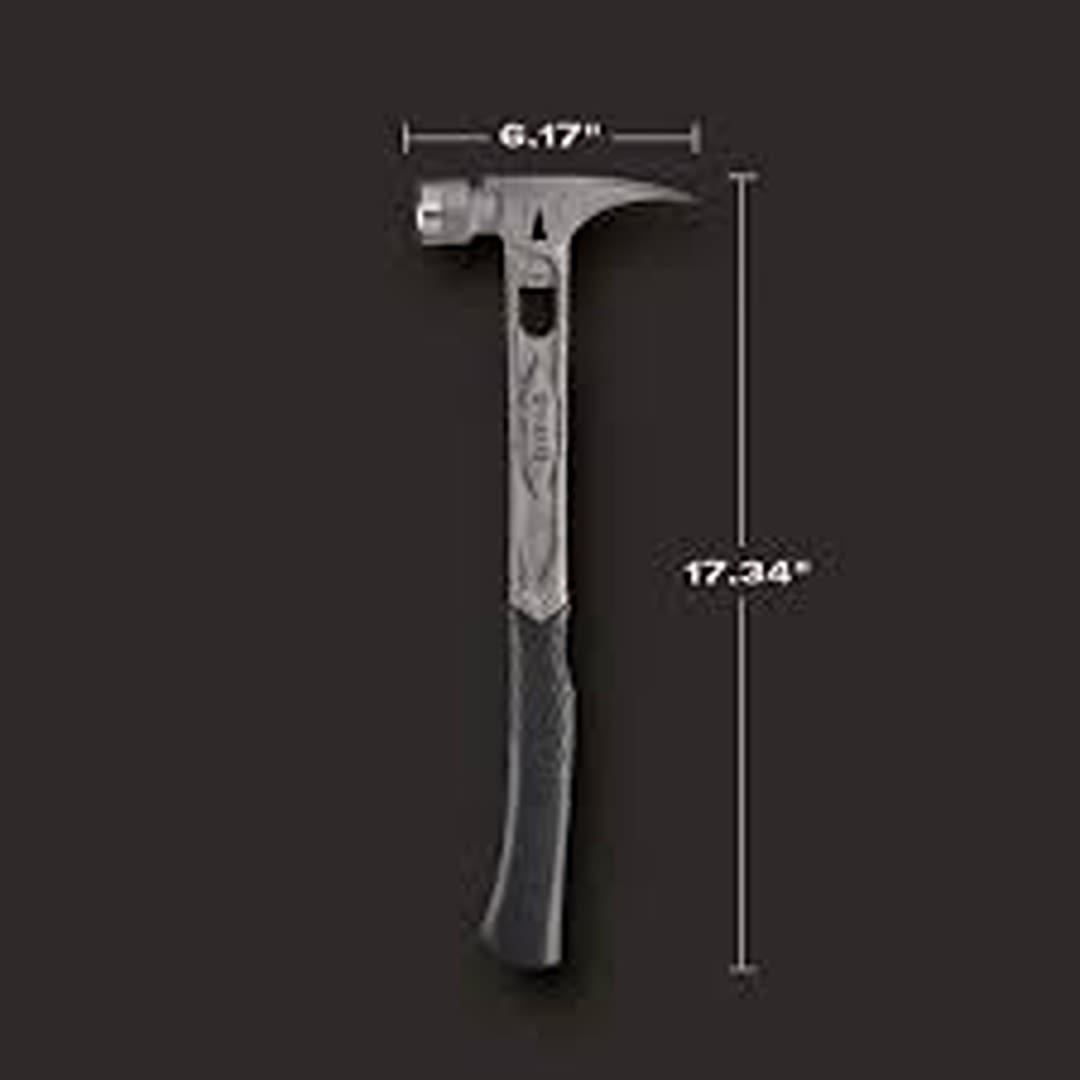 Smooth curved titanium hammer with ergonomic black grip measuring 17.34 inches long for tools and home improvement tasks