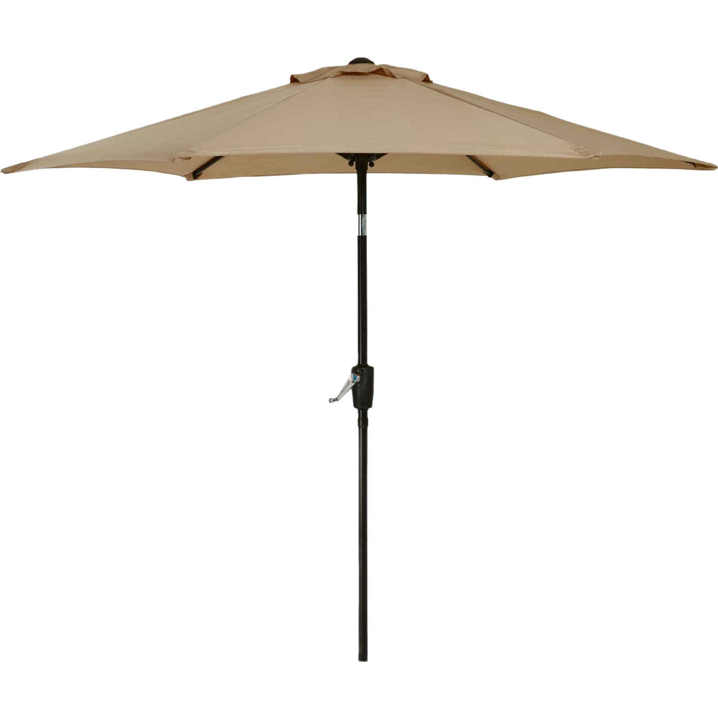 Tan aluminum patio umbrella with crank and tilt features for backyard shade in outdoor living and lawn & garden collections under $100