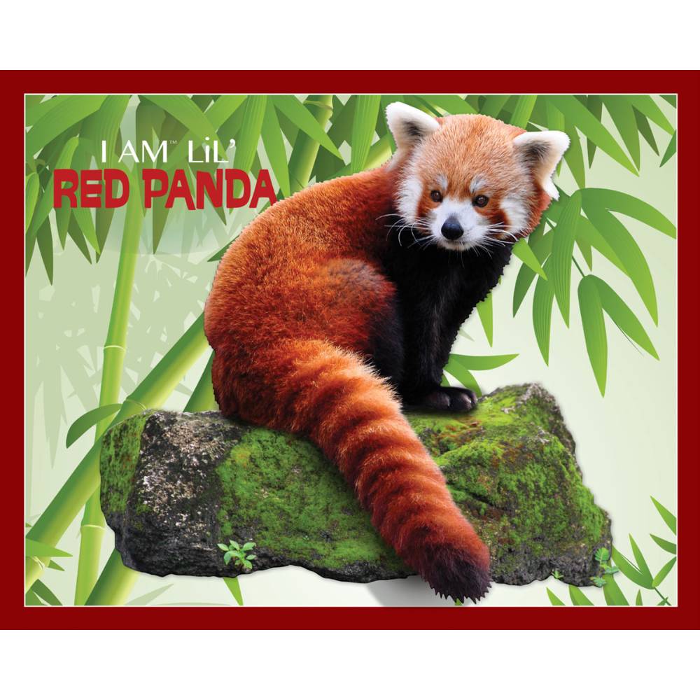 Illustrated red panda resting on mossy log with bamboo backdrop from Toys & Games and Puzzles collection