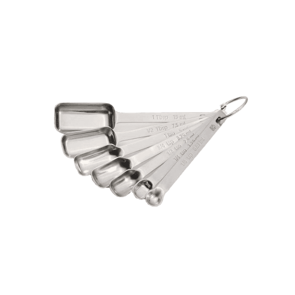 Set of seven stainless steel measuring spoons with long handles for precise spice measurement in kitchen gadgets collections