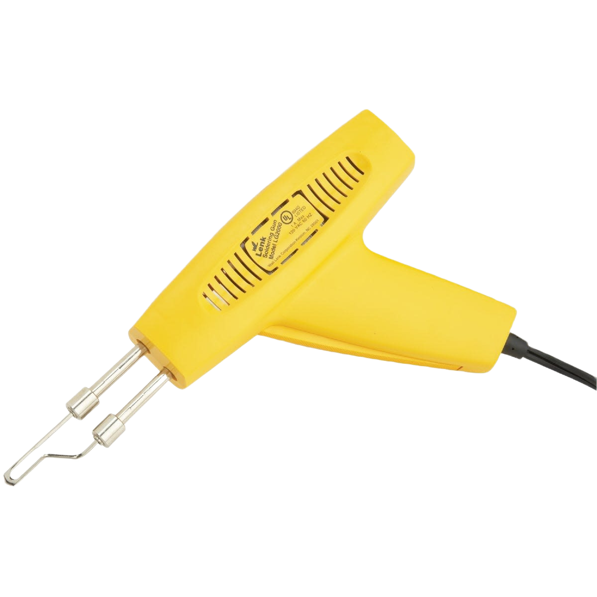 Yellow light-duty soldering gun with ergonomic handle and dual metal tips for precise home improvement tasks