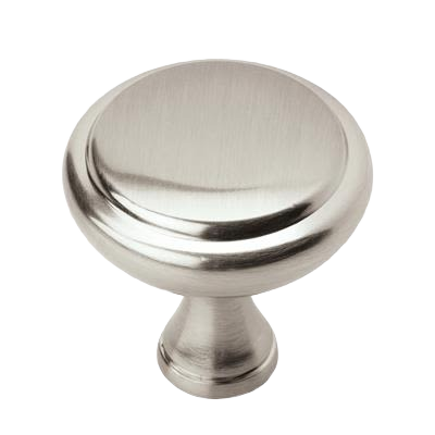 Satin nickel cabinet knob with rounded top and subtle brushed finish for furniture hardware and home improvement collections