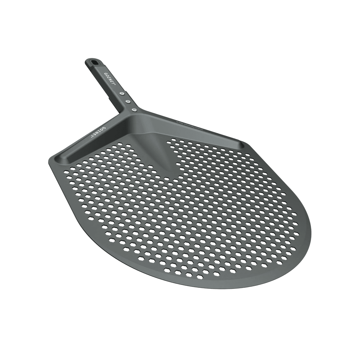 Lightweight perforated pizza peel with ergonomic handle for precision placement in grilling and outdoor living collections