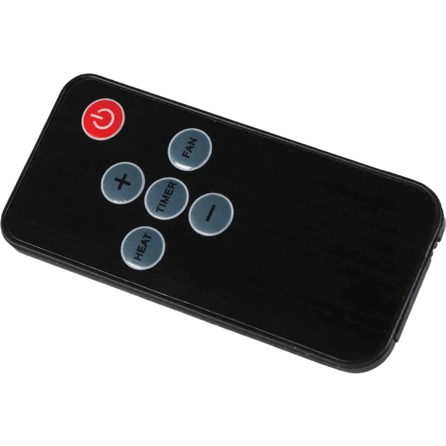 Black remote control with power, heat, timer, fan, and temperature adjustment buttons for home improvement tools collection