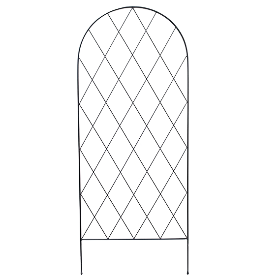 Black metal cottage trellis with diamond lattice design for garden support and home improvement projects
