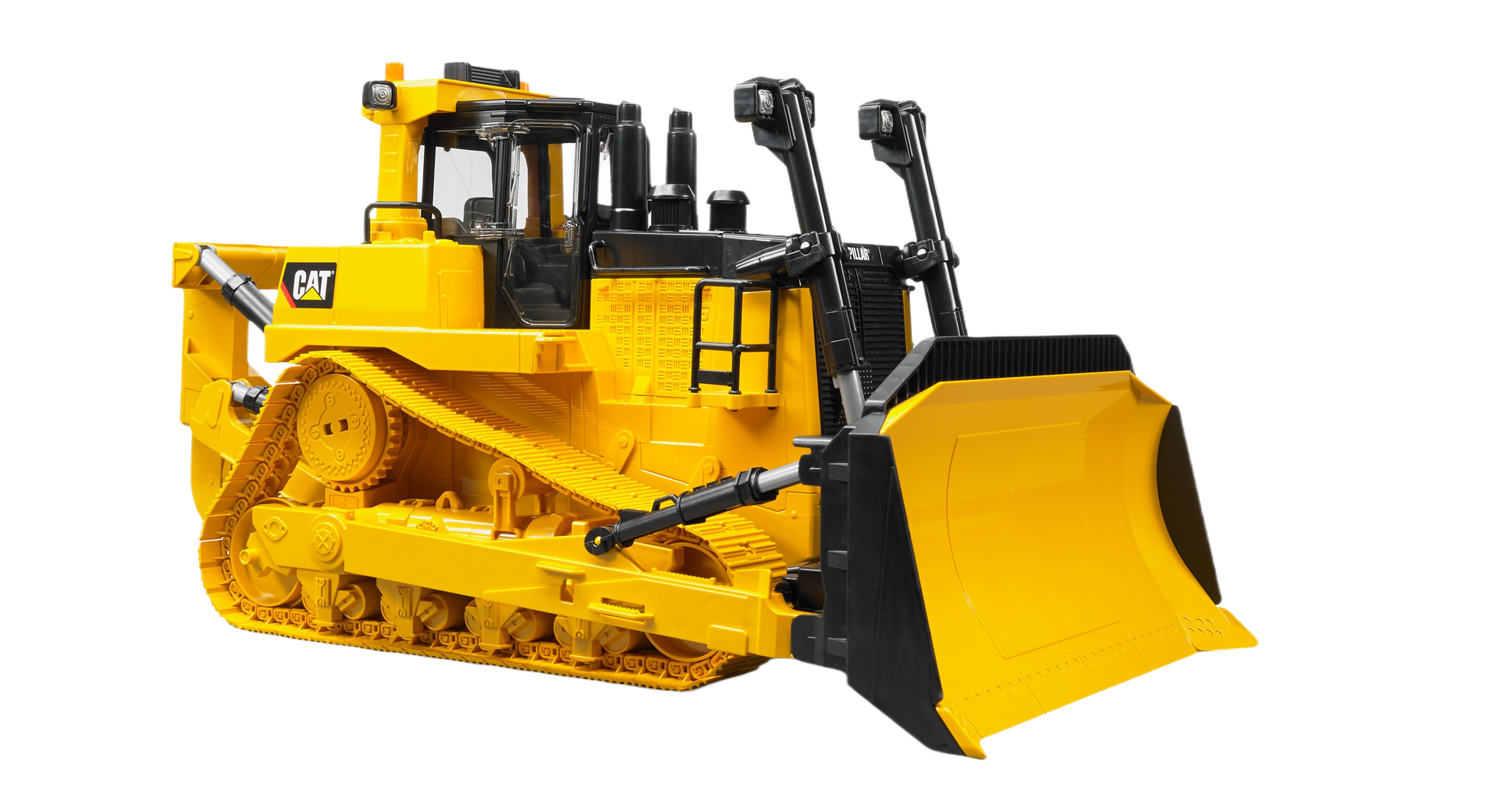 Yellow and black large track-type tractor model with detailed cabin and front blade for tools and home improvement