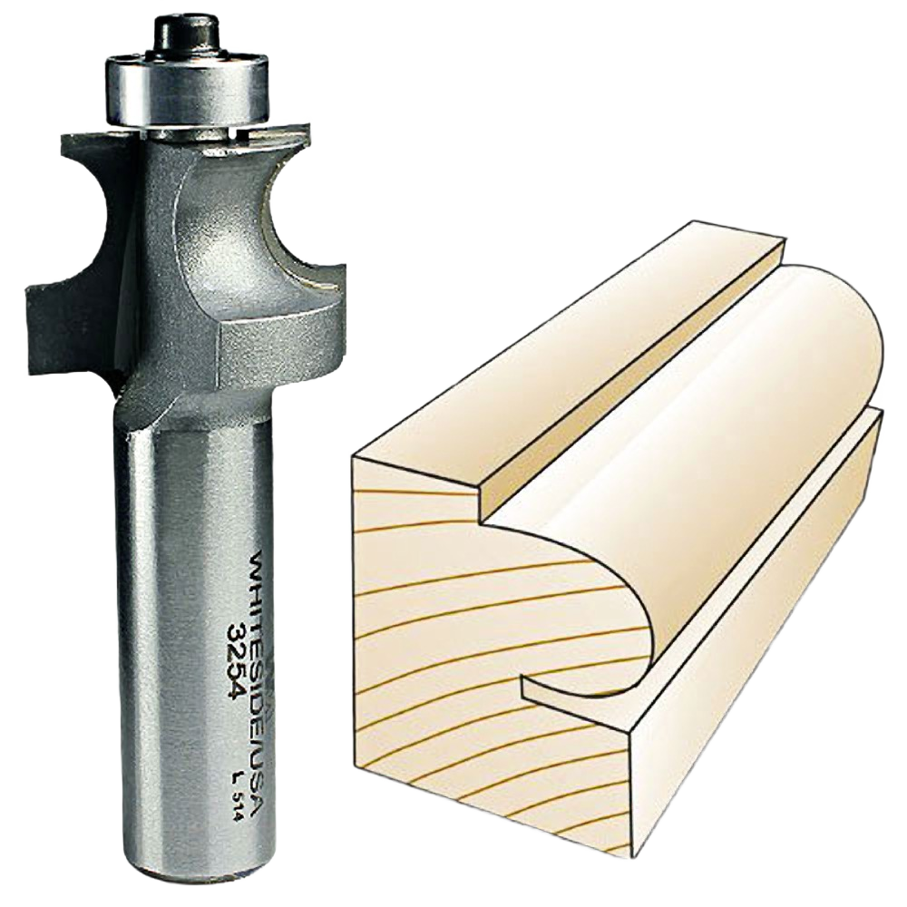 Carbide-tipped edge beading router bit alongside wood sample showing decorative edge detail from Tool Accessories collection
