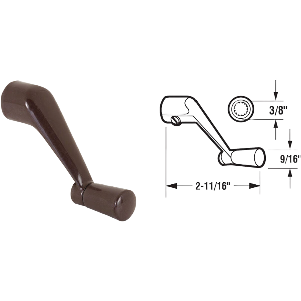 Bronze die-cast crank handle for casement windows with technical dimension diagram in hardware and home improvement collection