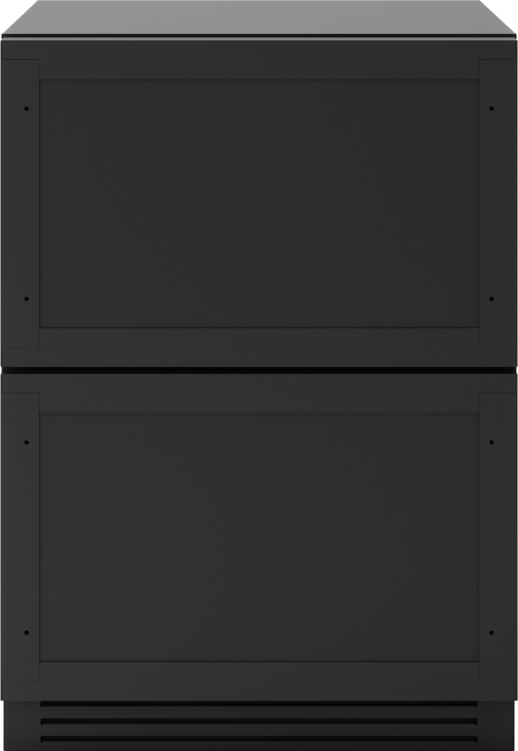 Black dual-zone refrigerator and freezer drawers designed to integrate seamlessly into kitchen cabinetry from Appliances collection