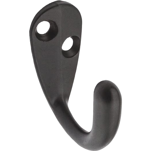 Oil rubbed bronze single clothes hook with two mounting holes for closet organization and home improvement projects