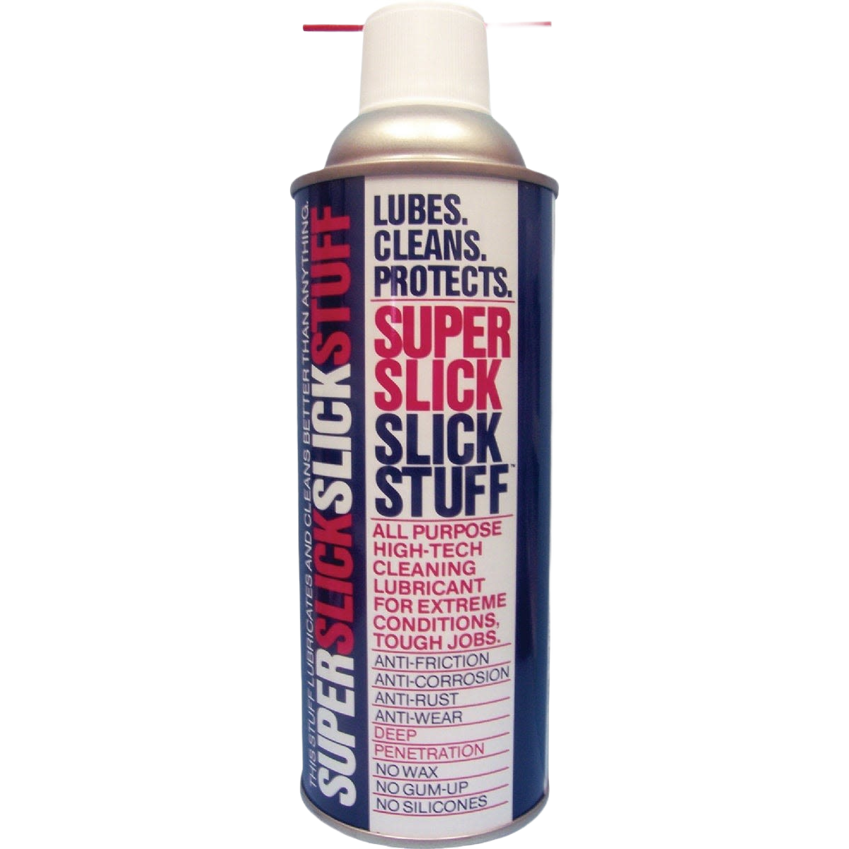 Can of multi-purpose lubricant with descriptive text for cleaning, lubrication, and protection in home improvement tasks