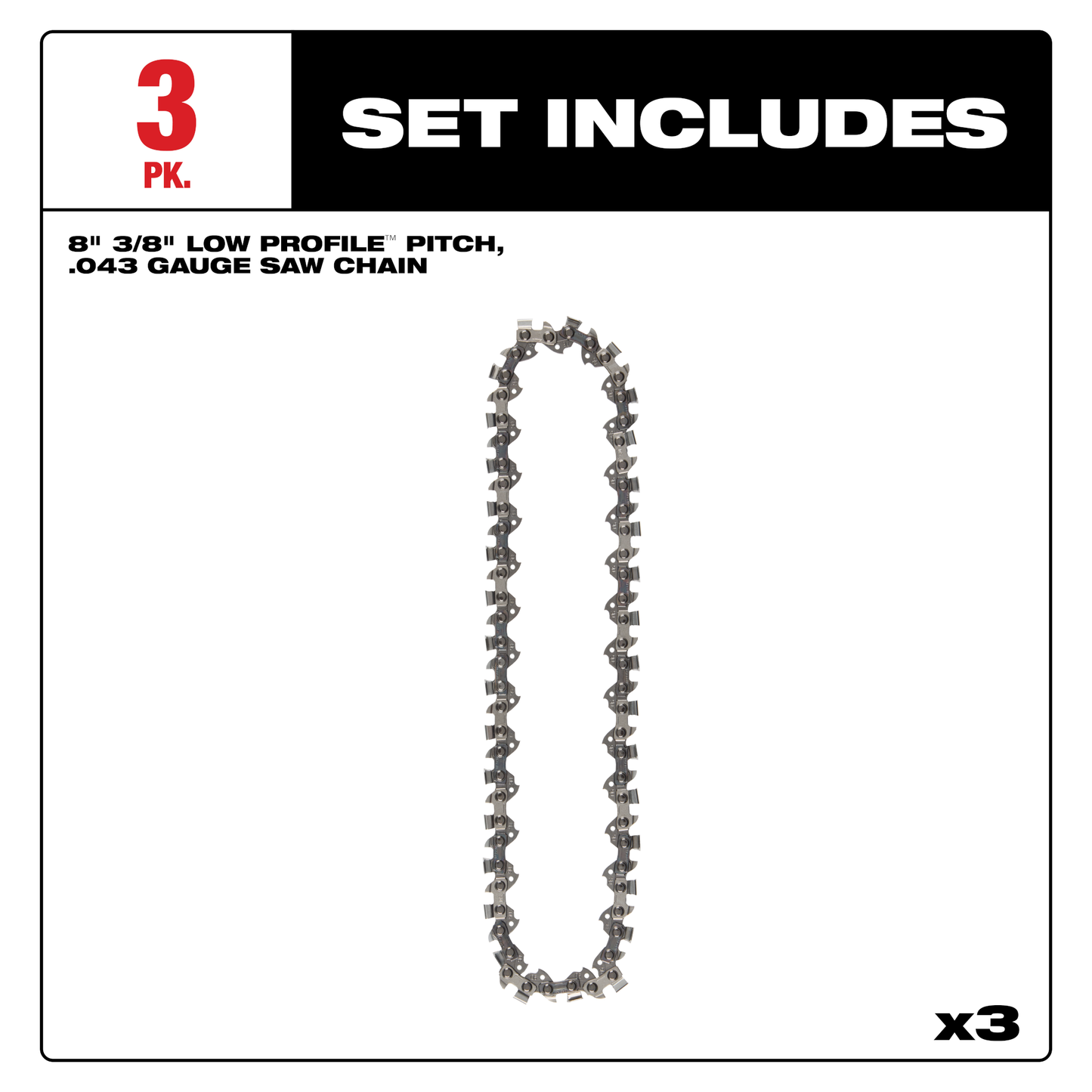 Milwaukee 8" 3/8" LOW PROFILE™ Pitch, .043" Gauge Saw Chain (3 PK)