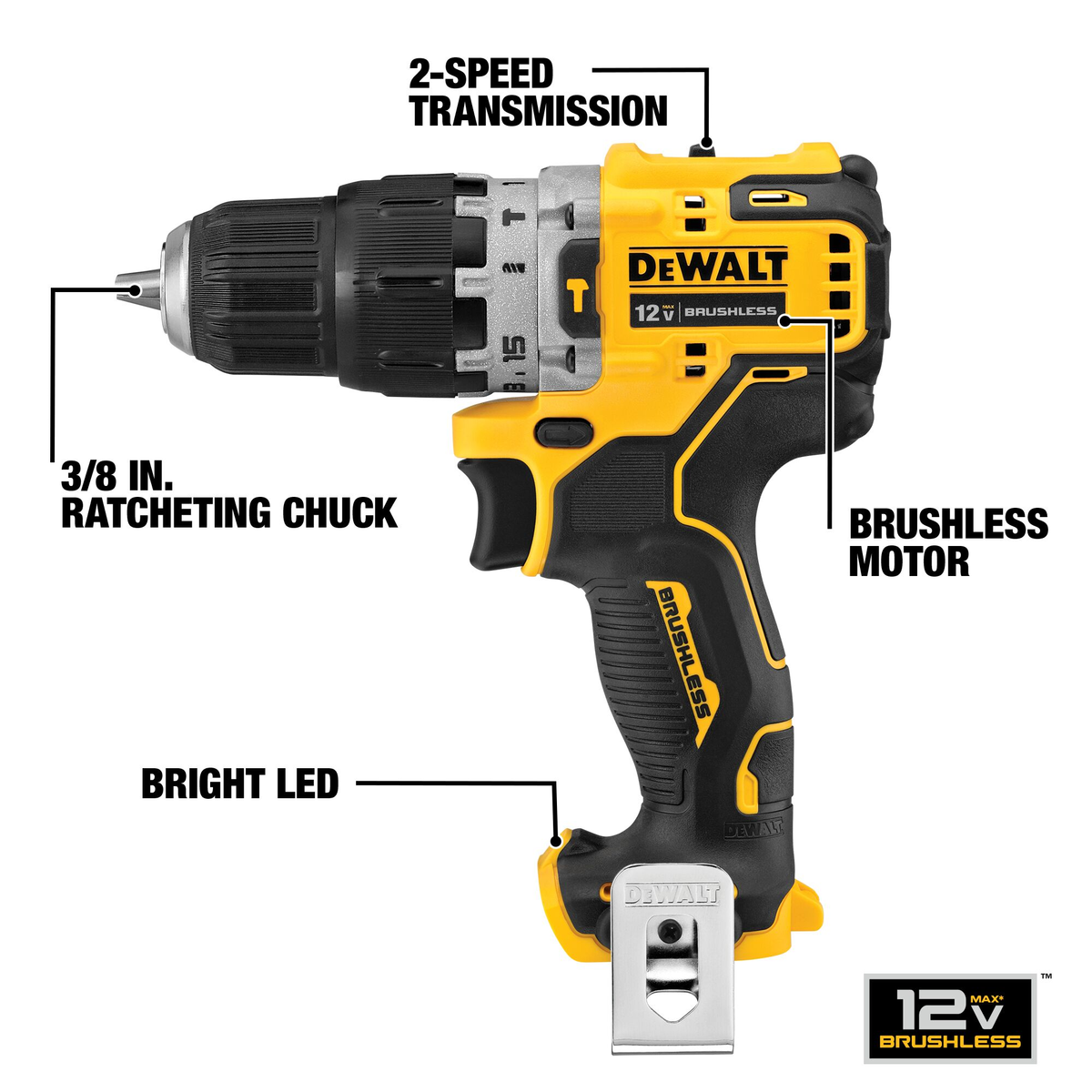 DEWALT 12V MAX* Brushless Cordless 3/8" Hammer Drill (Tool Only)