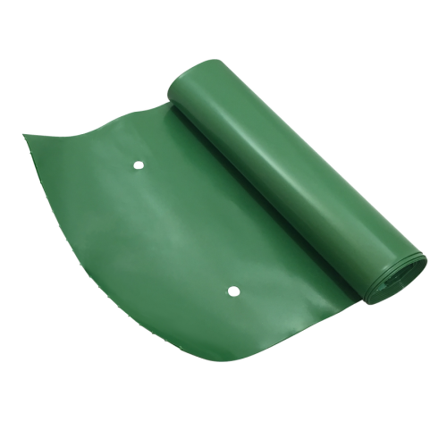Green plastic flexible extension piece for downspouts designed to direct water flow away from foundations in home use