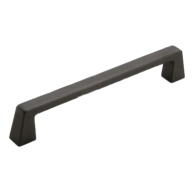 Black bronze cabinet pull with geometric silhouette for furniture hardware and home improvement projects