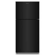 Matte black top-freezer refrigerator featuring dual crisper drawers, adjustable shelves, and gallon door storage for kitchen and appliance collections.