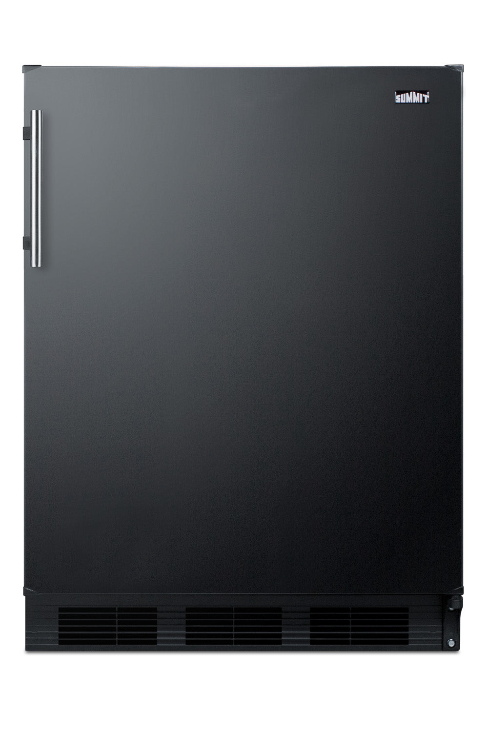 black undercounter refrigerator-freezer with stainless steel handle for kitchen and appliances collections