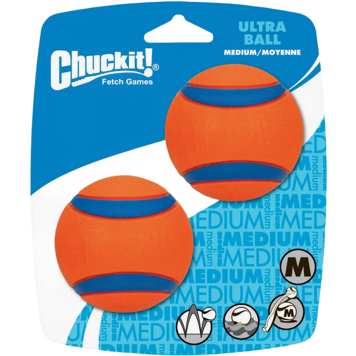 Two medium-sized orange and blue rubber fetch balls for pet play and outdoor activity tools and home improvement