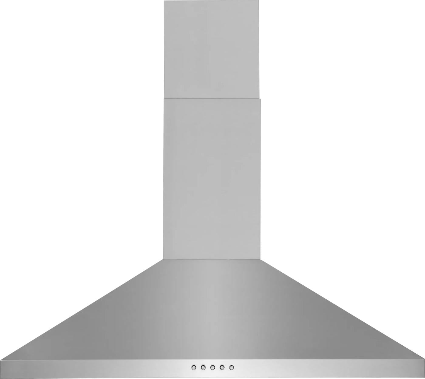 stainless steel wall-mounted canopy hood with control buttons in kitchen appliances and range hoods collection