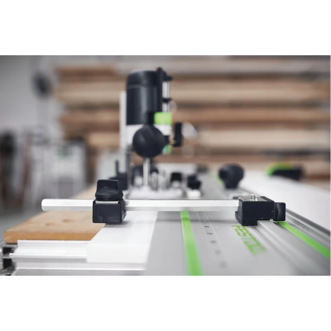 Edge stop system with aluminum guide rail for precise parallel hole drilling in woodworking tool accessories under $100