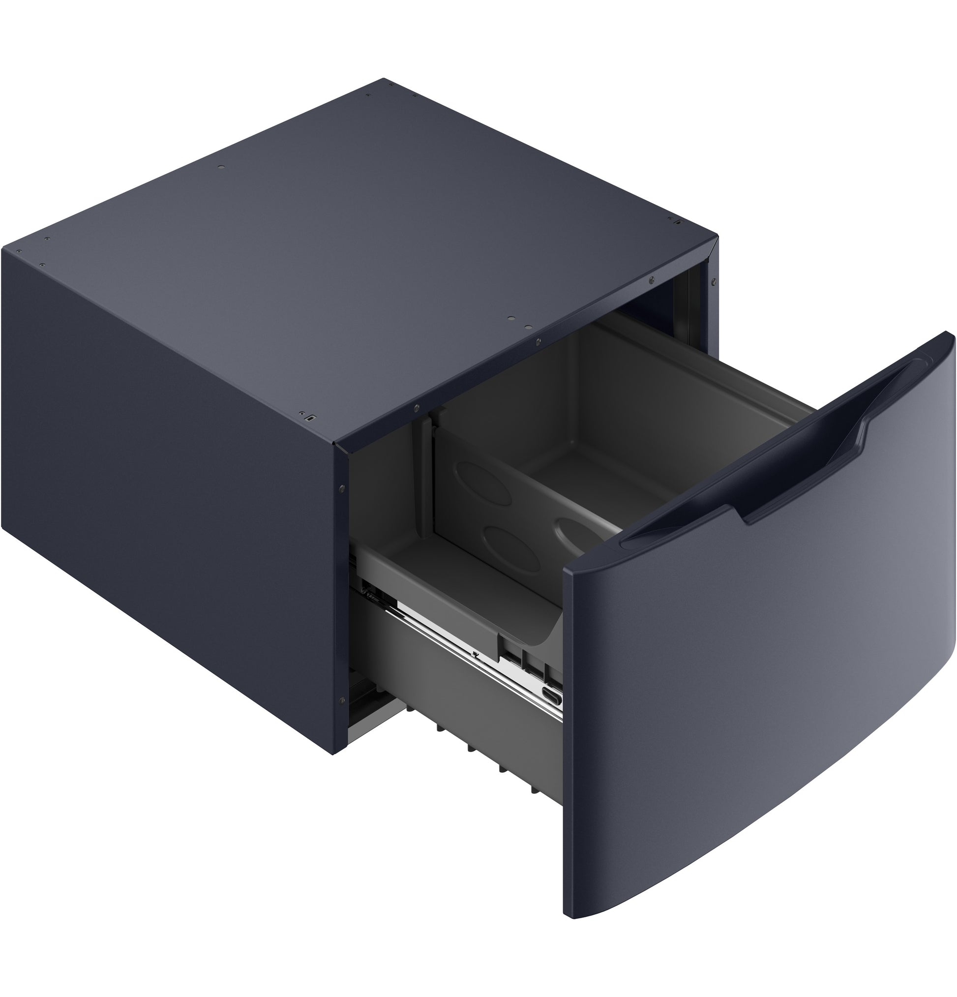 Dark laundry pedestal with storage drawer open, part of Appliance Parts & Accessories and Laundry Pedestals collections