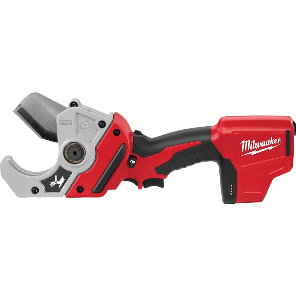 Cordless red and black plastic pipe shear with ergonomic handle for tools and home improvement use