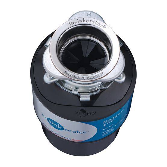 Top view of black and silver 1 HP InSinkErator garbage disposal unit for home improvement tasks
