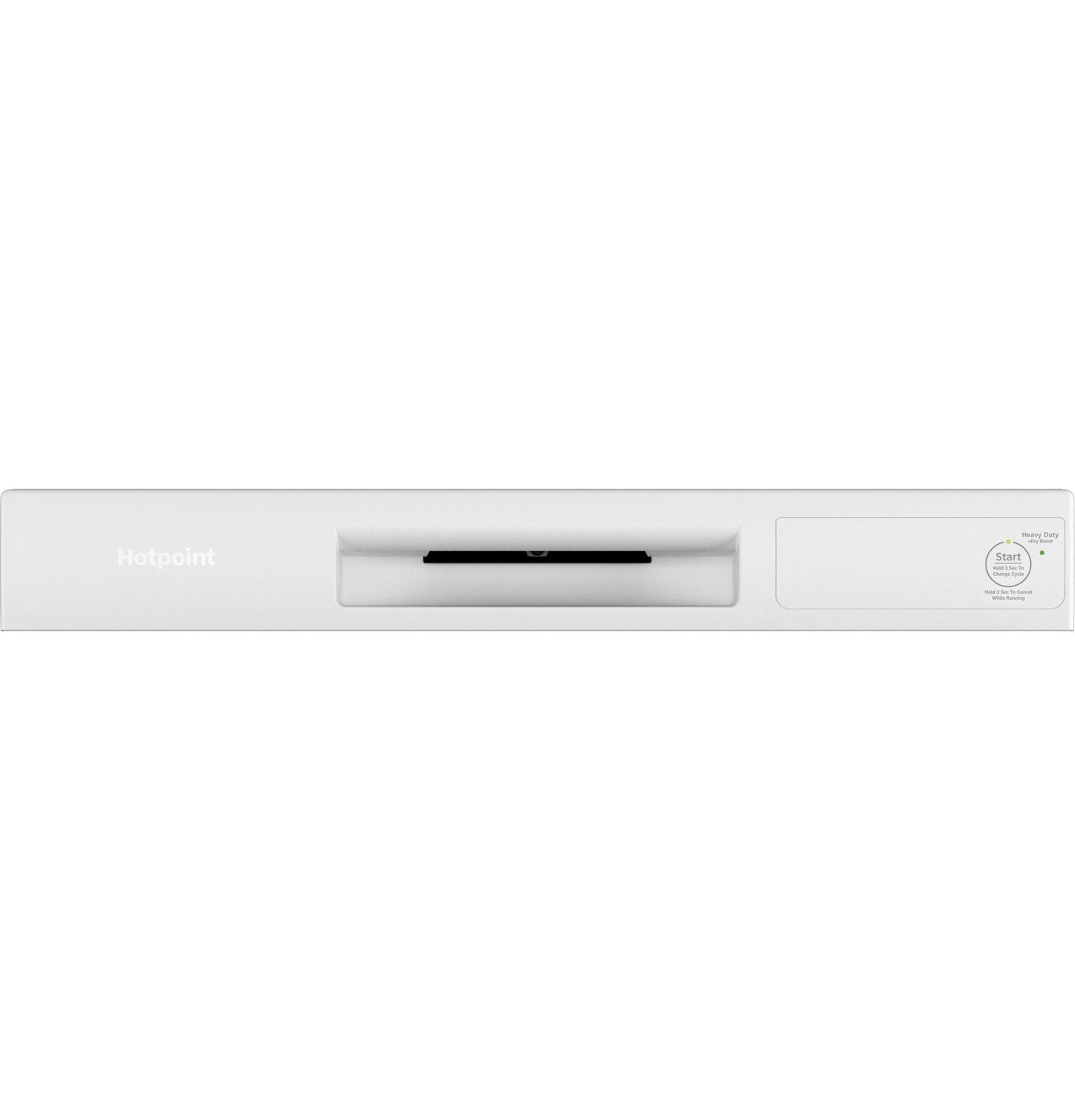 White dishwasher control panel with one-button operation and indicator lights for kitchen and built-in appliances collection
